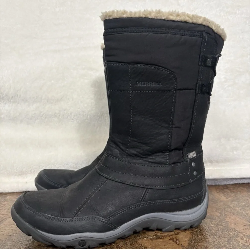 Merrell Black Tall Insulated Winter Boots with Faux Fur Collar